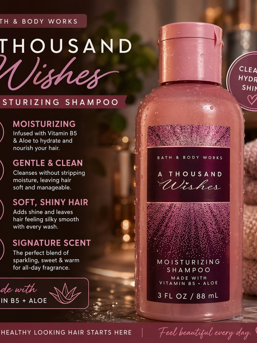 Bath & Body Works A Thousand Wishes Moisturizing Shampoo - Pink - Picture 2 of 2